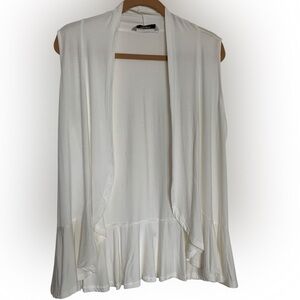 ZEAGOO Vest Cream Sleeveless Open Draped Front Ruffle Effect Size Large EUC